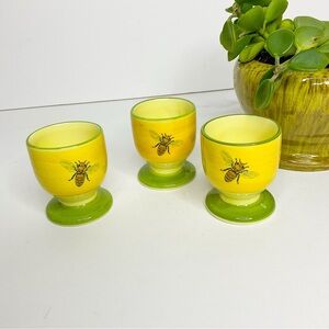 Vintage ZELLER Fayencerie German Egg Cups – Yellow Honey Bee Set of 3